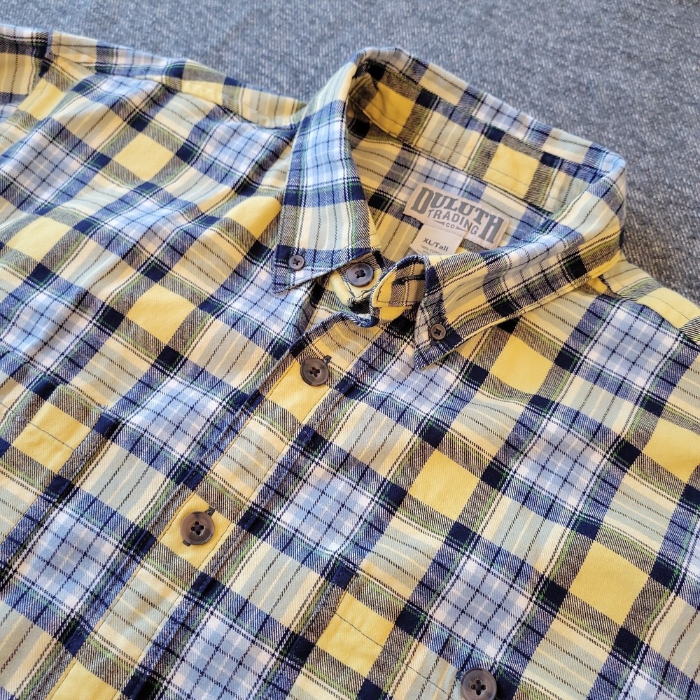 Duluth Trading Shirt Men's XL Tall Flannel Free Swingin Yellow Plaid Button Down